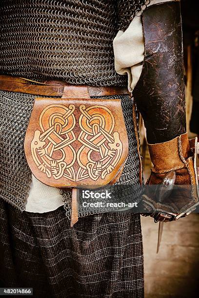 Viking Leather Bag With Pattern Vertical Stock Photo - Download Image Now - Bag, Craft, Leather