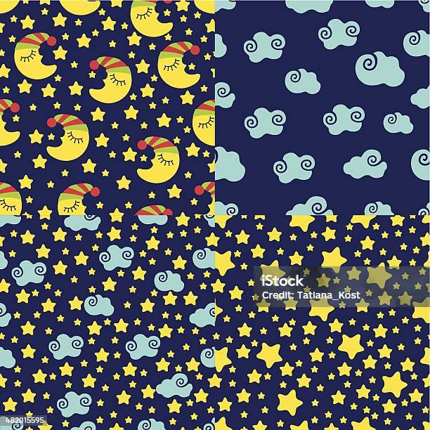Simple Night Pattern Set Simple Seamless Patterns About The Night Stock Illustration ...