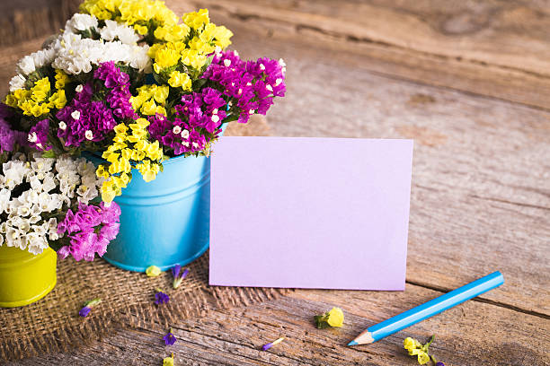 istock Dried flowers in brightly colored buckets with a pencil 482015774