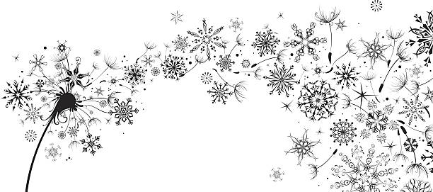 ilustraciones, imágenes clip art, dibujos animados e iconos de stock de diente de león con snowflakes - dandelion nature flower abstract