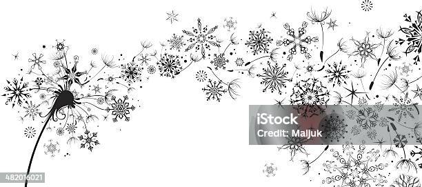 Vetores de Dentedeleão Com Neve e mais imagens de Inverno - Inverno, Preto e branco, Plano de Fundo