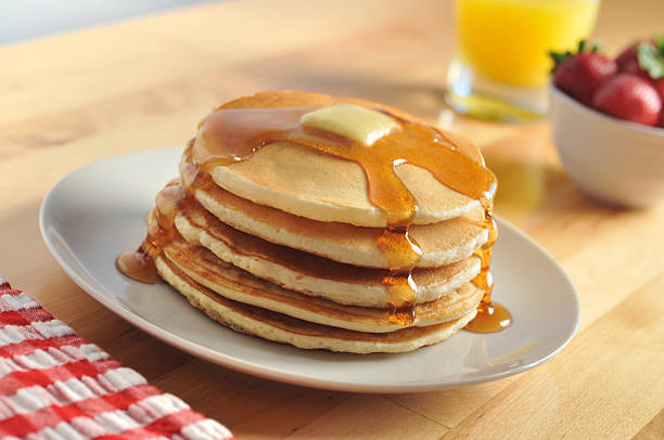 istock Pancakes with Butter and Syrup Sitting on a Kitchen Table 482018302