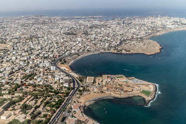 Aerial view of Dakar Aerial view of the city of Dakar, Senegal, by the coast of the Atlantic city sénégal stock pictures, royalty-free photos & images