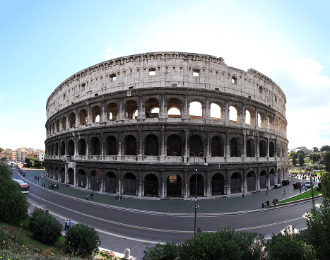 Rome, Italy - October 24, 2009: Colosseum amphitheatre fisheye panorama in Rome, Italy.