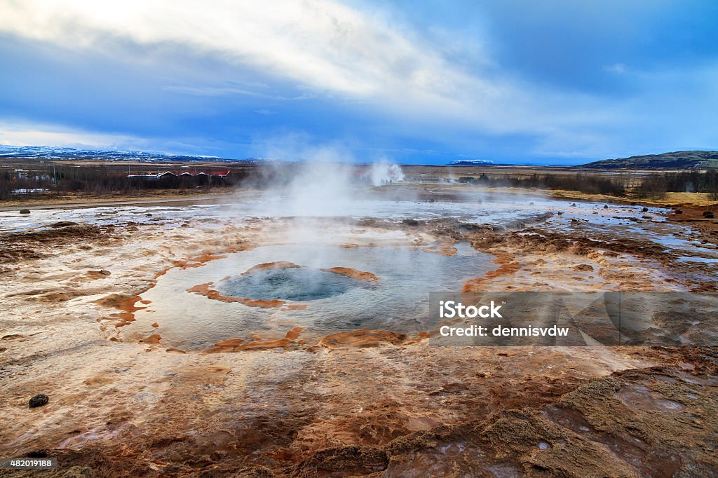 Strokkur resting The Strokkur Geyser at rest at the Haukadalur geothermal area, part of the golden circle route, in Iceland 2015 Stock Photo