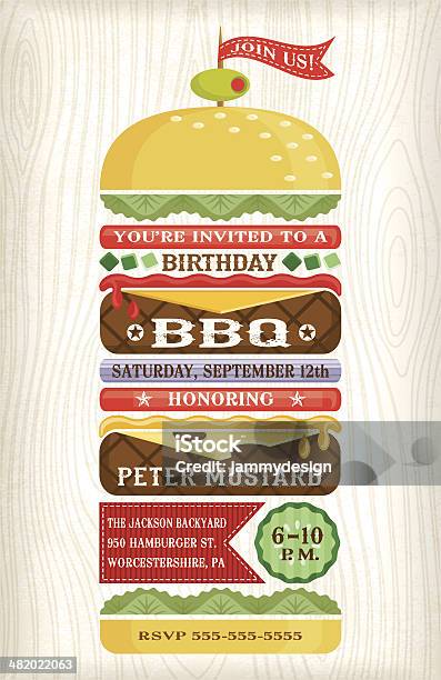 バーベキューハンバーガーのご招待 - 招待状のベクターアート素材や画像を多数ご用意 - 招待状, ピクニック, レトロ調