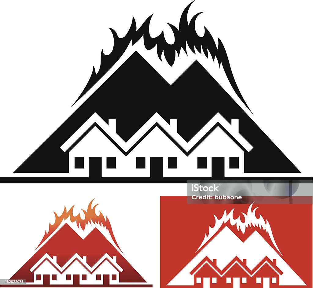 Casa y Community with Wild fuego - arte vectorial de Incendio forestal libre de derechos