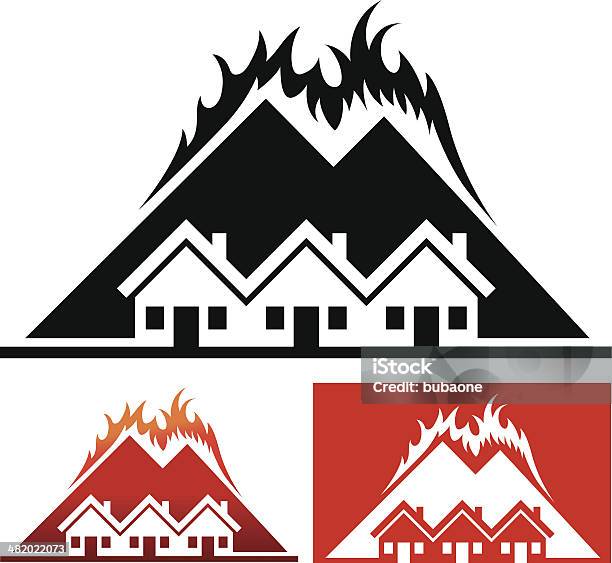 Casa E Comunità Con Selvaggio Fuoco - Immagini vettoriali stock e altre immagini di Incendio boschivo - Incendio boschivo, Casa, Edificio residenziale