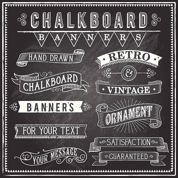 illustrazioni stock, clip art, cartoni animati e icone di tendenza di banner vintage chalkboard - drawing scroll shape frame vector