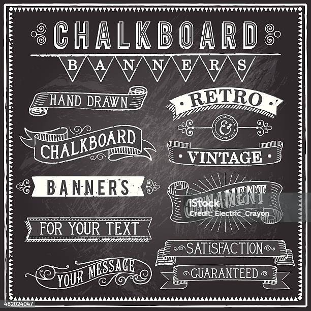Vintage Chalkboard Banners Stock Illustration - Download Image Now - Chalkboard - Visual Aid, Chalk - Art Equipment, Chalk Drawing