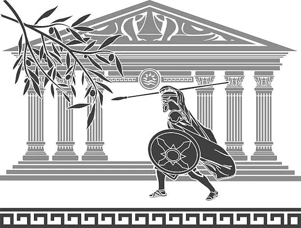 Vector illustration of ancient warrior and olive branch. vector illustration