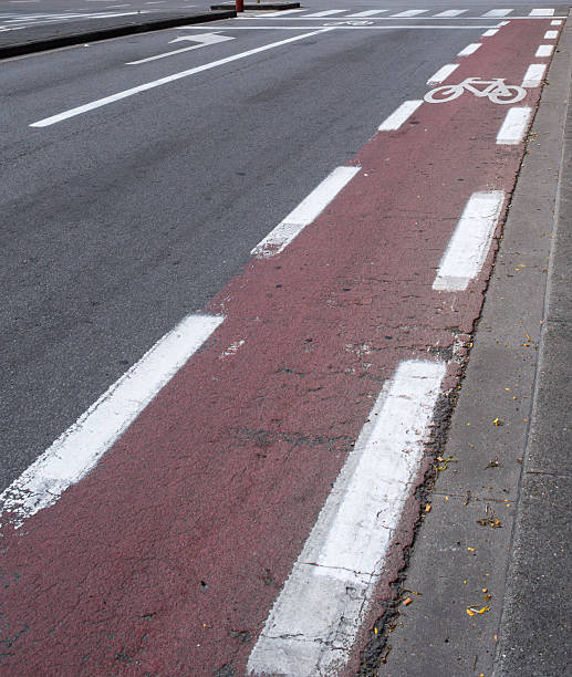 istock Red European Cycling Path on a Street 482024458
