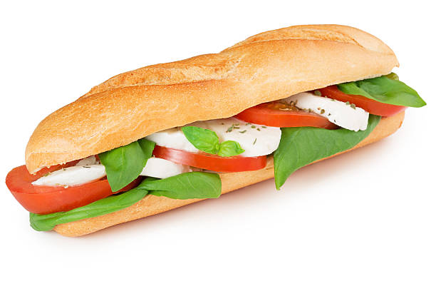 caprese-u-boot - mozzarella tomato sandwich picnic stock-fotos und bilder