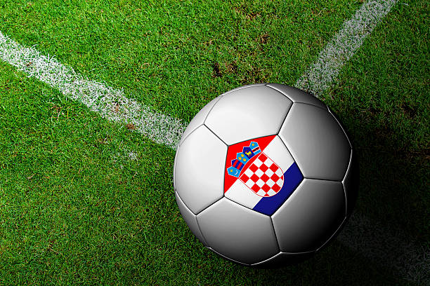 istock Croatia Flag Pattern of a soccer ball in green grass 482025749