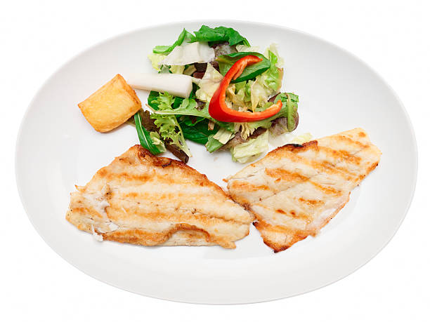istock Grilled seabass fillet in plate, isolated 482032491