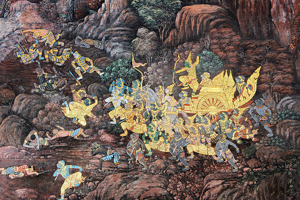 istock Traditional Thai mural on temple wall. 482033261
