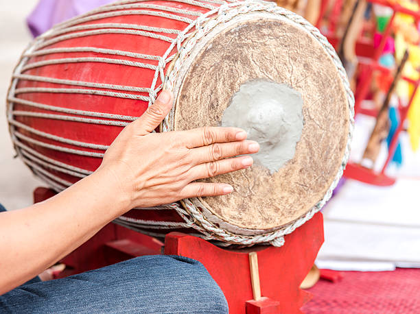 istock Thai Drum and drummer hand playing music, Traditional  drum made 482034460