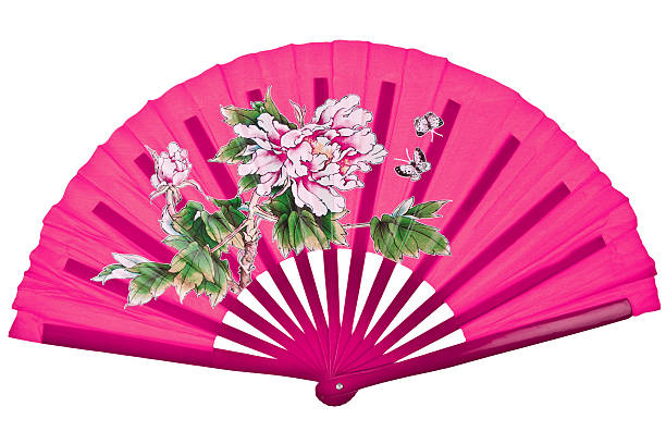 istock Pink oriental chinese fan isolated on white background 482035646