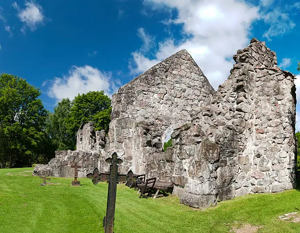 The ruins of the first Rya church. It was completed in the late 1100s. It might by built by monks from the Herrevad Abbey.