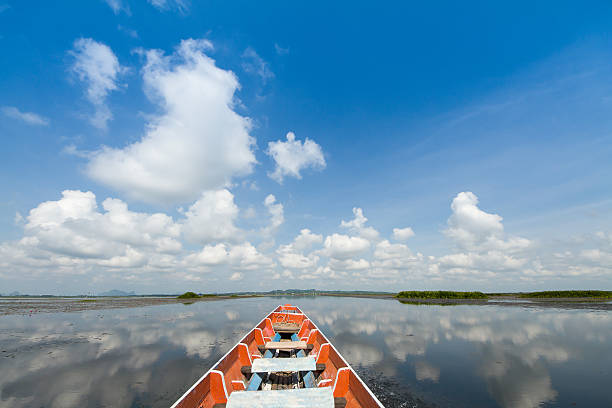 istock Boat in the lake with cloudy blue sky 482035834