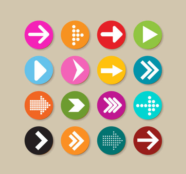 ilustrações de stock, clip art, desenhos animados e ícones de coleção de rótulos e ícones de setas - application software push button interface icons icon set
