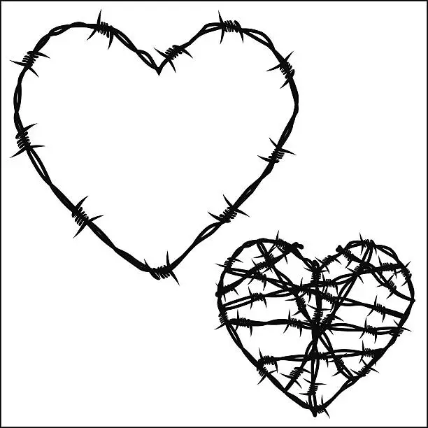 Vector illustration of Heart of barbed wire