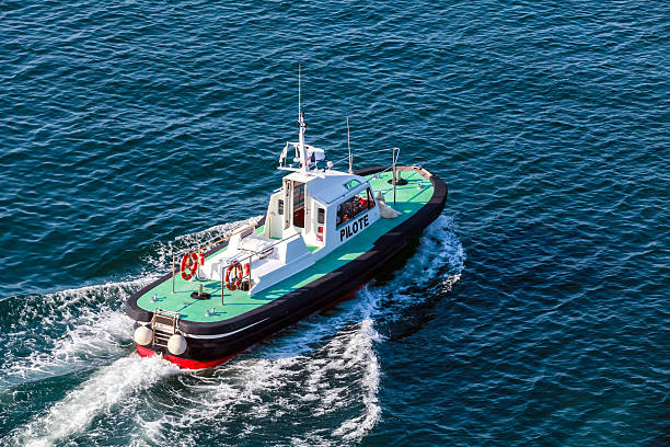 istock Small pilot boat with green deck and black hull 482039908