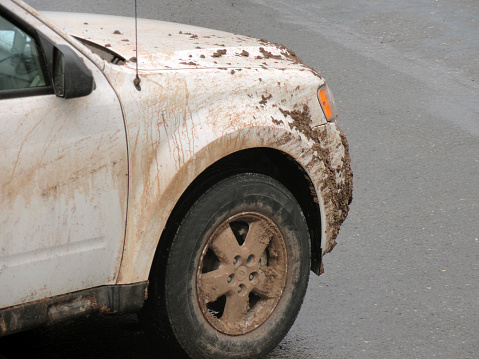 SUV covered in mud in Sedona, Arizona USA