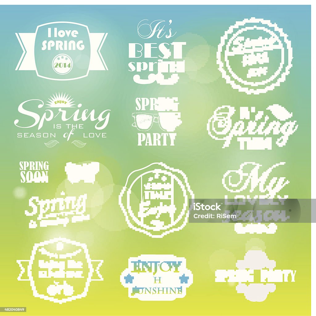 Spring labels Spring labels with sunshine backgroun and hand drawn elements Abstract stock vector