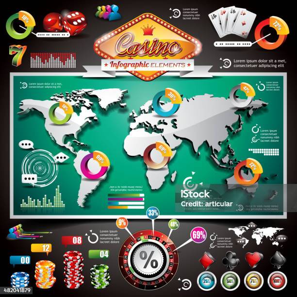 Ilustración de Casino Infografía Conjunto Con Mapamundi Y Juegos De Elementos y más Vectores Libres de Derechos de Abstracto