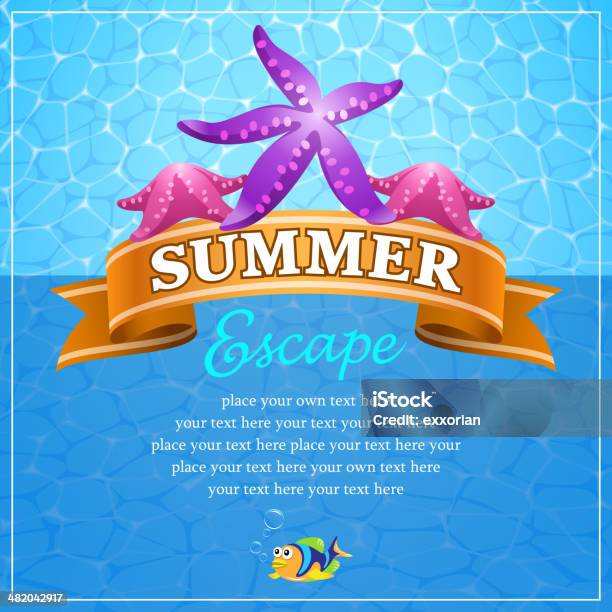 Starfish And Banner For Summer Escape Concept Stock Illustration - Download Image Now - Backgrounds, Blank, Copy Space