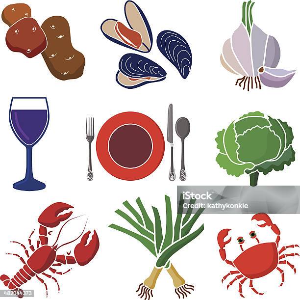 Meeresfrüchtedinnericonset Stock Vektor Art und mehr Bilder von Dampfkochen - Dampfkochen, Essen am Tisch, Essmuscheln