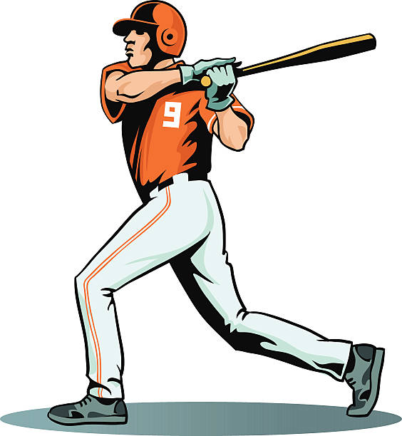 baseball spieler schwingen bat-isoliert - color image batting illustration technique adult stock-grafiken, -clipart, -cartoons und -symbole