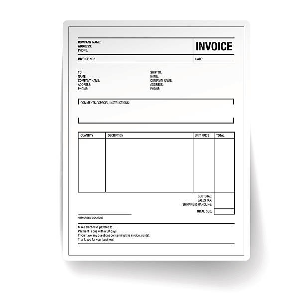 istock Template of unfill paper tax invoice form 482047285