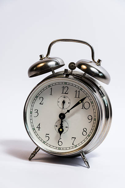 istock Vintage Retro-Styled Silver Alarm Clock With White Background. 482048414