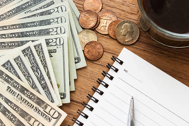 istock Business concept background. Dollar bills with notebook and pen. 482050548