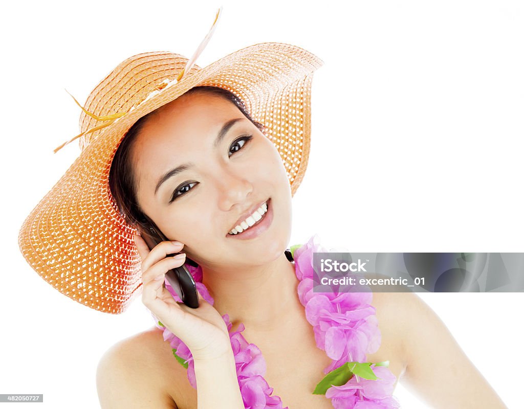 Attractive asian girl on vacations isolated white background 20-29 Years Stock Photo