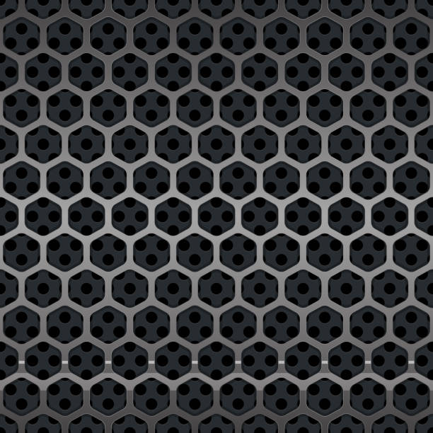 ilustraciones, imágenes clip art, dibujos animados e iconos de stock de hexagonal de metal grill sin costuras fondo.  vector - metal sheet metal pattern steel