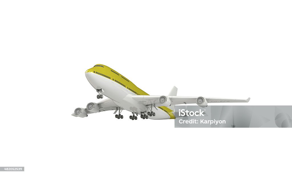 Modello di aereo isolato su bianco, giallo - Foto stock royalty-free di Rosso