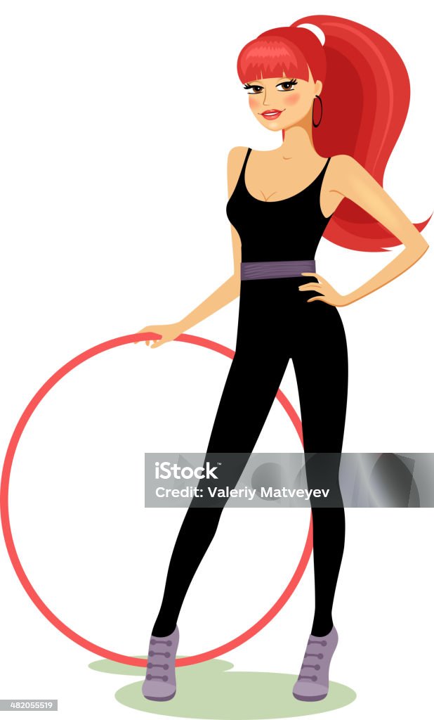 Beautiful fit young redhead girl Beautiful fit young redhead girl with her hair in a ponytail and a slender toned body posing holding a hula hoop in a health and fitness concept  vector illustration on white Active Lifestyle stock vector