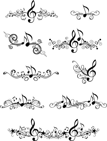 Ornate music elements and page decorations for your design isolated on a white background. All objects are grouped for easy editing.