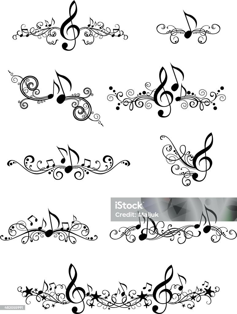 Music design Ornate music elements and page decorations for your design isolated on a white background. All objects are grouped for easy editing. Musical Note stock vector