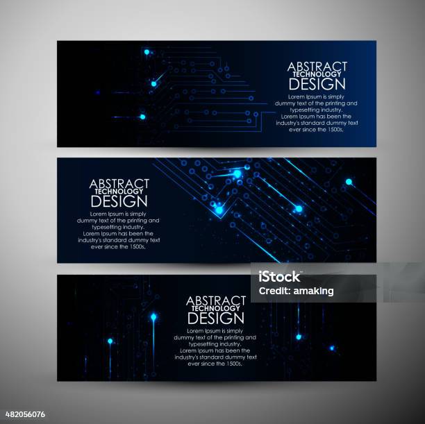 Vector Banners Set With Abstract Blue Lights Technology Background Stock Illustration - Download Image Now