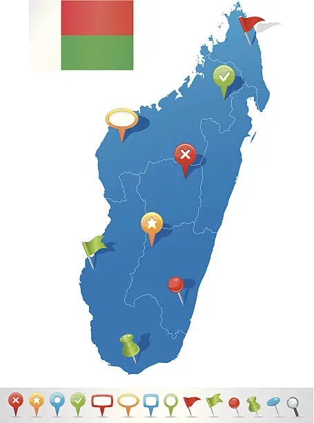 Vector illustration of Map of Madagascar with navigation icons