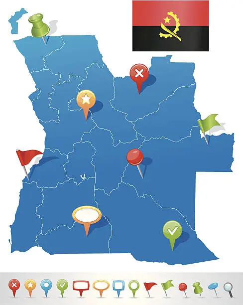 Vector illustration of Map of Angola with navigation icons