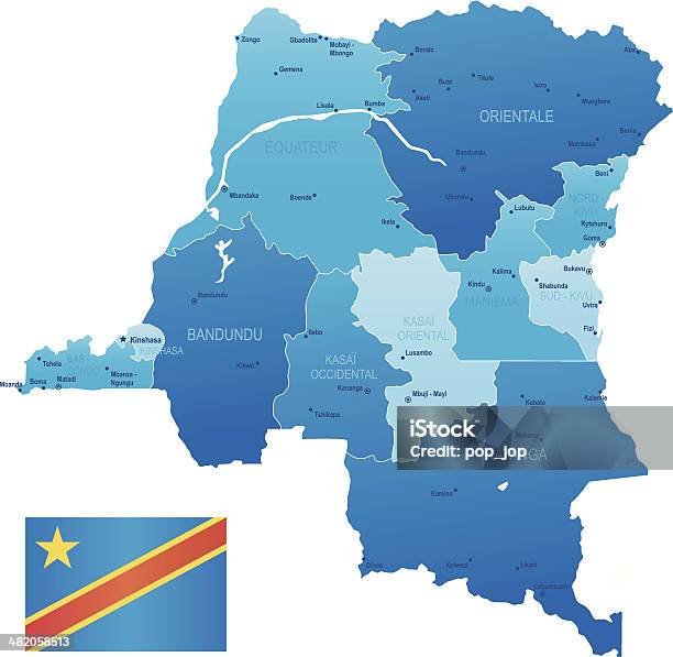 República Democrática Do Congomembros Cidades Bandeira E Ícones - Arte vetorial de stock e mais imagens de Mapa