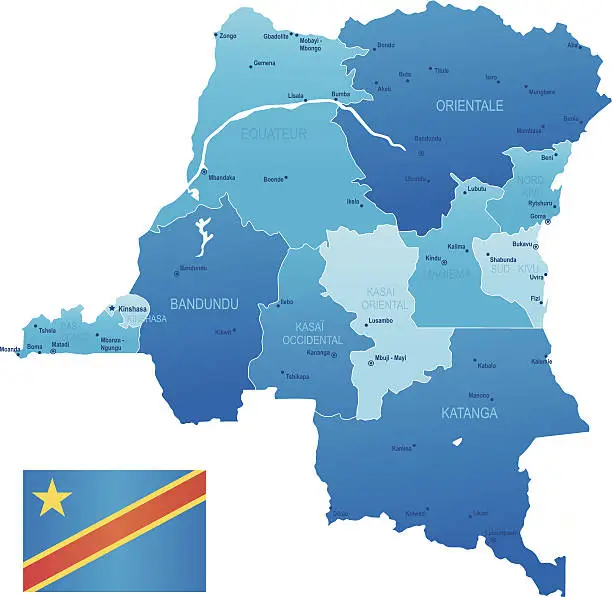 Vector illustration of Democratic Republic of Congo - states, cities, flag and icons