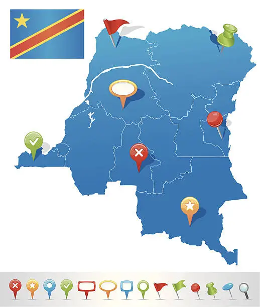 Vector illustration of Democratic Republic of Congo Map with navigation icons