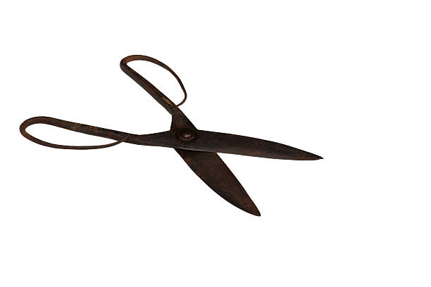 The old scissors for fabric. Scissors cut cloth in the past,isolated on white background. nub stock pictures, royalty-free photos & images