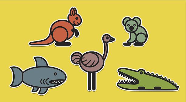 귀여운 동물 세트 – 일러스트 - safari animals wild animals animals and pets reptile stock illustrations